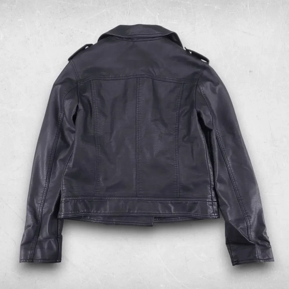 Forever 21 Biker Jacket Women S Black‎ Faux Leather Removable Sherpa Grunge Y2K